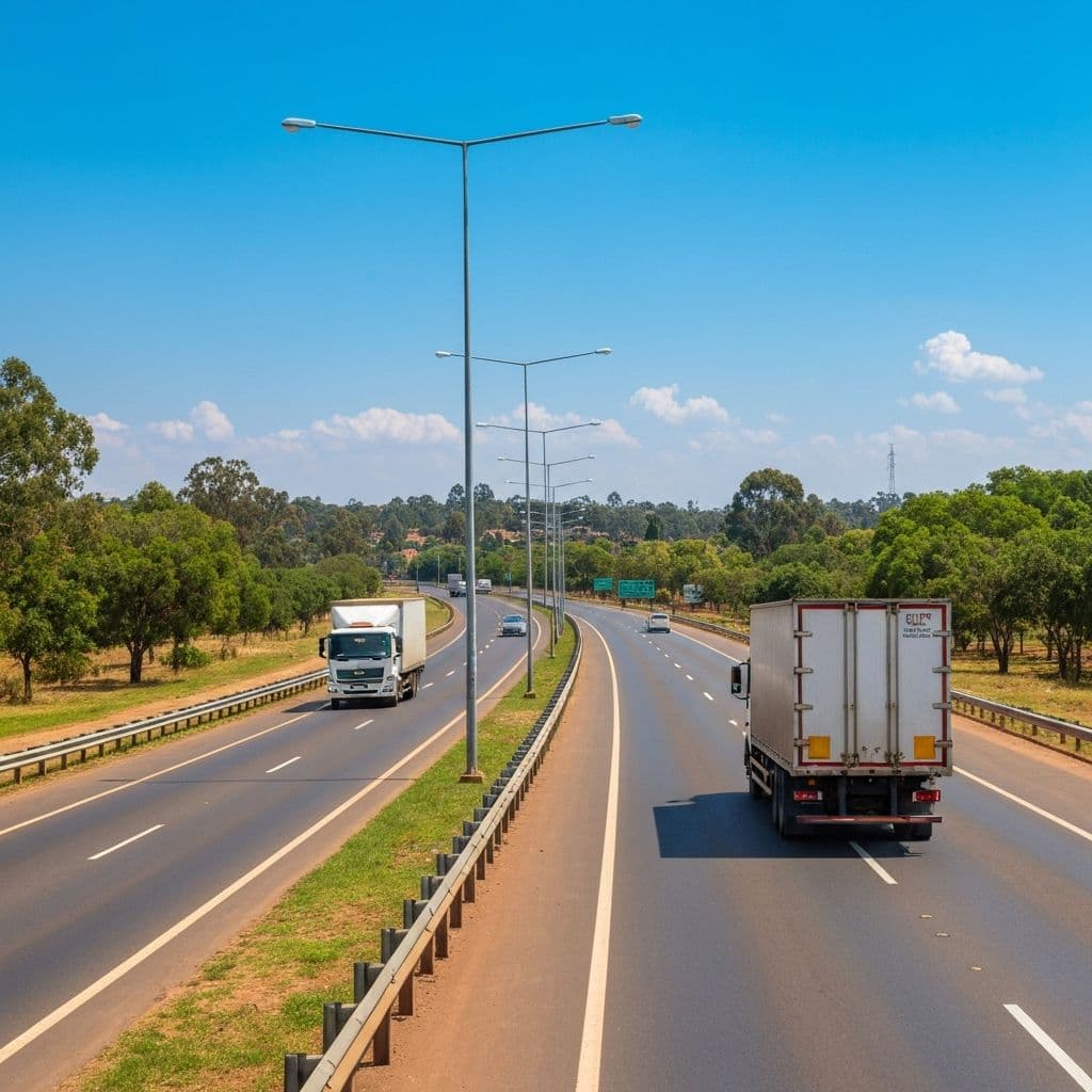 Zimbabwe nationwide transport network with delivery trucks